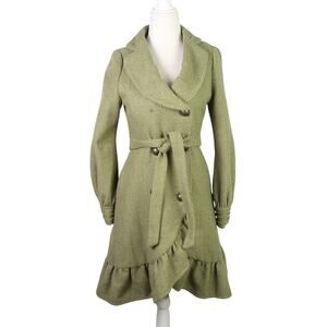 Prima Donna sage green textured frilly mid length coat S